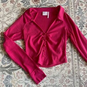 Urban Outfitters Hot Pink Collared Long Sleeve, Size M